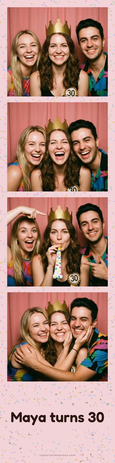 XL 8x32 birthday photo strip with four colour photobooth photos